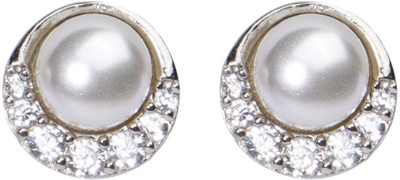 uncle jewels Classic Pearl and Diamond Stud Earrings Diamond, Pearl Sterling Silver Stud Earring