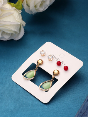 DESTINY JEWEL'S Exclusive Latest Fashion Olivestone Décor Drop Earrings Set For Women & Girls Cubic Zirconia Alloy Drops & Danglers