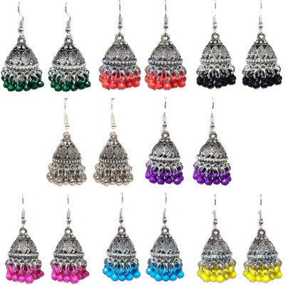 house of common Oxidised Light Weight Stylish Fancy Party Wear Jhumka Afgani Earrings Set Combo Beads German Silver, Enamel, Plastic, Brass, Metal Earring Set, Jhumki Earring, Tunnel Earring, Drops & Danglers house of common Oxidised Light Weight Stylish Fancy Party Wear Jhumka Afgani Earrings Set Combo Beads German Silver, Enamel, Plastic, Brass, Metal Earring Set, Jhumki Earring, Tunnel Earring, Drops & Danglers