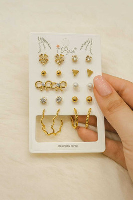 Fashow collection Western Modern korean Hoop\Stud Alloy Earring for Women\Girls-Pack-10 Alloy Hoop Earring