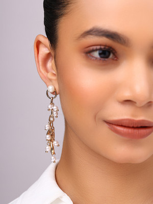 Priyaasi Pearl Sea shell Pattern Drop Style Statement Gold Plated Earrings Brass Drops & Danglers