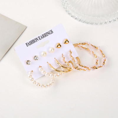 Vembley Combo of 6 Pair Gold Plated Heart Stone Stud And Pearl Hoop Earrings For Women Pearl Alloy Hoop Earring