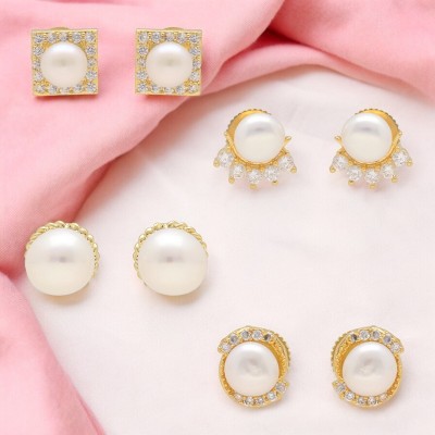 Sri Jagdamba Pearls Angara Combo Of 4 Pair Earrings Pearl Alloy Stud Earring