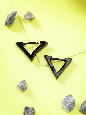 NVR Men's Black Rhodium-Plated Geometric Shape Stainless Steel Stud Earring