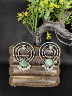 Zorkh Jewellery Women's Silver Oxidised Studs Earrings Pearl Brass Drops & Danglers, Stud Earring
