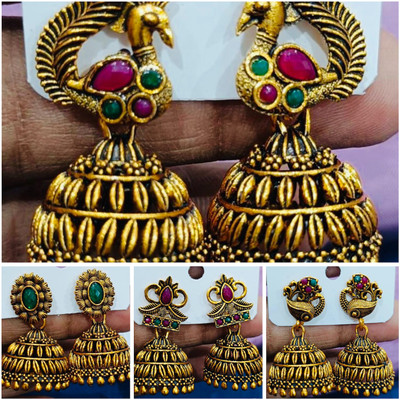SAKETHAM GOLDEN COMBO IF 4 EARRINGS Alloy Jhumki Earring