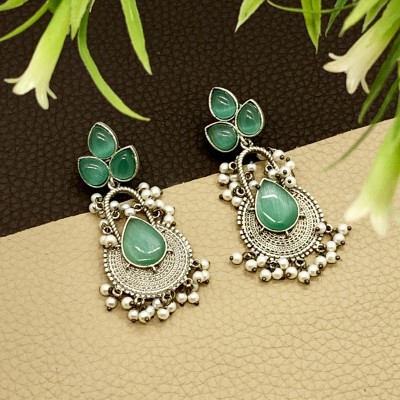 Neeara Fashion Mint Green Silver Oxidized Earrings for Women and Girls Brass Drops & Danglers