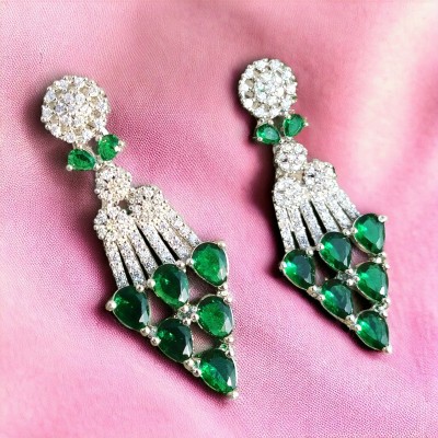 Laali E9 Green American Diamond Studded Hanging Earrings Set for Women & Girls Zircon, Crystal, Diamond Alloy Drops & Danglers