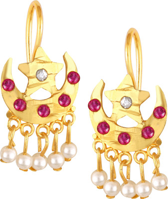VIGHNAHARTA Diva Marvellous Red bugadi drop Stud CZ and pearls Earring for Women and Girls Cubic Zirconia, Pearl Alloy Drops & Danglers
