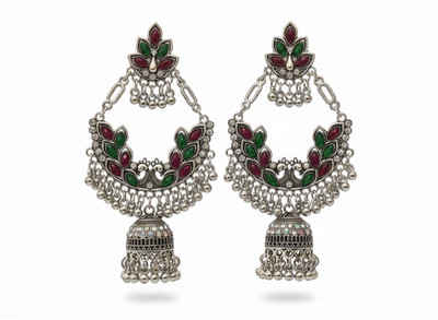 DazzleDanglers DazzleDanglers Majestic Green-Red Oxidized Jhumkas Alloy Jhumki Earring