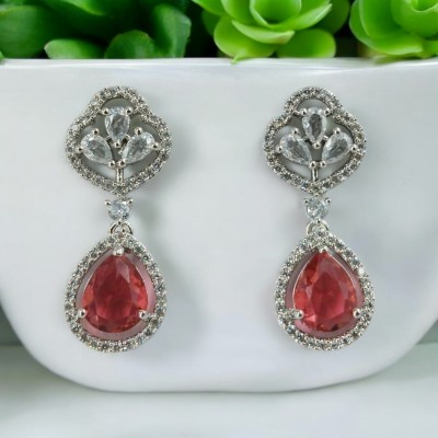 Ora Jewels Red Rhodium Plated Ad Earring Cubic Zirconia Brass Stud Earring, Drops & Danglers