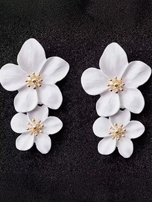 AKISON JEWELS White Flower Earrings For Women Floral Earrings For Women Long Korean Earrings Alloy Earring Set, Drops & Danglers, Tassel Earring