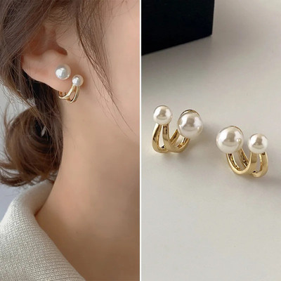 TipsyTrinkets Korean Double Sided Pearl 2 in 1 Pearl Alloy Stud Earring Pearl Alloy Stud Earring