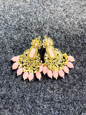 Hengarr Traders F&M_earring_peach-6 Cubic Zirconia, Beads Alloy Earring Set