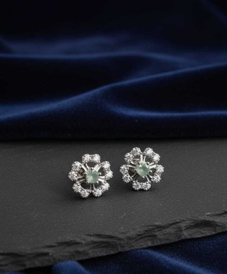 MD CREATIONS HUB Elegant Green Emerald AD Stud Earrings for Women & Girls | Floral Design Cubic Zirconia Brass, Alloy Stud Earring