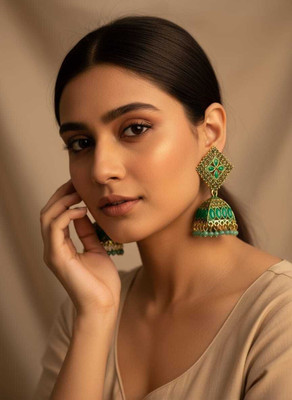 Trendmakerz Ruby Stone Jhumka Earrings – Silver Plated Traditional Design Cubic Zirconia,  Stone, Aluminum Jhumki Earring