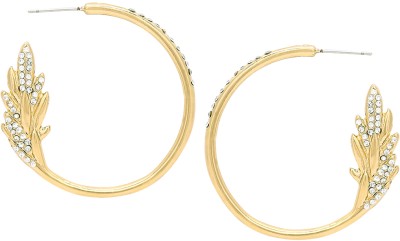 Oomph Gold Hoop Earrings - Crystal Floral Design - Party Wear - For Women & Girls Beads, Crystal Alloy Hoop Earring