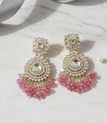 DHVANI Regal Aura Kundan Earrings Pearl Alloy Chandbali Earring