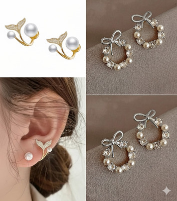 eloria Korean s s For Girls | Women s | s Set Pearl, Diamond Alloy Stud Earring Alloy Earring Set, Chandbali Earring, Jhumki Earring, Rhinestone Studs, Stud Earring