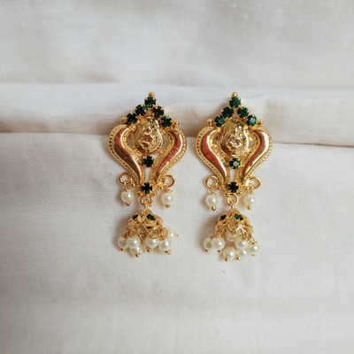 kurdekars divuu green stones and pearls fitted Laxmi earring and small jumka Copper Drops & Danglers