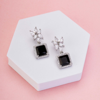 Opal Touch Floral Square Dewdrops Cubic Zirconia Brass Drops & Danglers