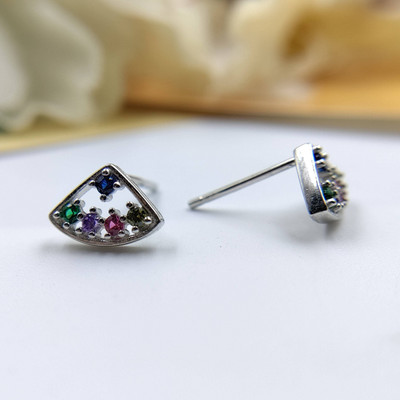 AMONROO Silver Triangle Stud Earrings with CZ Pyramid Stud Earrings for Women Minimalist Cubic Zirconia Sterling Silver Stud Earring