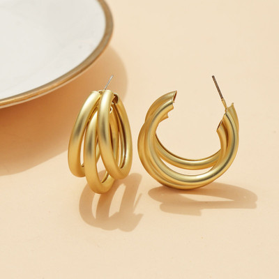 FESTVOGLO C-Shaped Chunky Triple Hoop . Cubic Zirconia Alloy Drops & Danglers