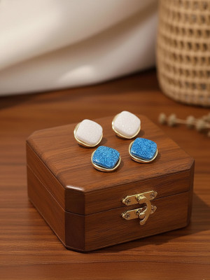 Fashion Fusion Gold Plated Square Pearl Stud Earrings For Women( Combo Pack of 2) Onyx Alloy Stud Earring