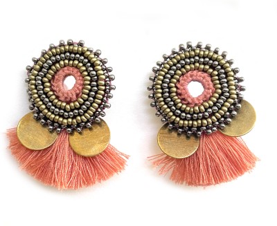 aesthetics designer label Handmade earrings set in combination with beadwork, mirror work and Fabric Drops & Danglers