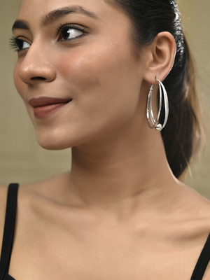 Silvermerc Designs Elegant Silver Hoop stub Earrings with Minimalist Ball Accent Brass Stud Earring