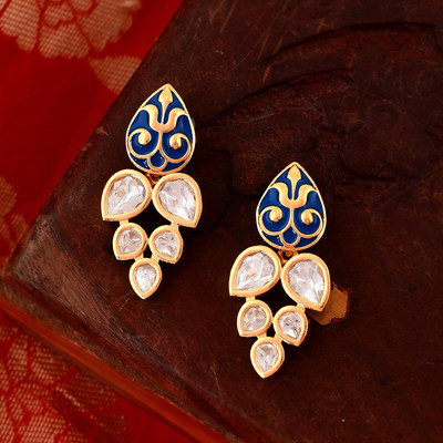 Voylla Pashmina Rimsha Dangler Earrings Cubic Zirconia Brass Stud Earring