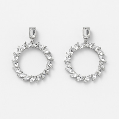 Glitzaa Dor Glitzaa D’or Silver Plated Crystal Hoop Earrings | Statement Partywear Jewellery Crystal Alloy Hoop Earring