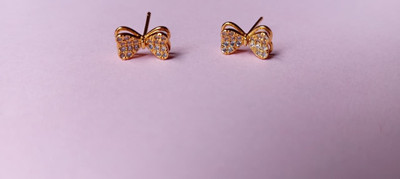 VividHoor Water Proof, 18 Carat Gold Plated, Colour Guarantee Bow Earring Zircon Bronze Stud Earring