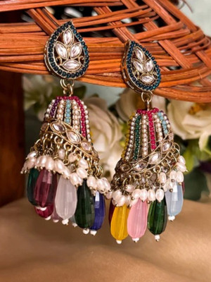 DANGAR ENTERPRISE Gold-Plated Stone Studded Contemporary Drop Earrings Alloy Jhumki Earring