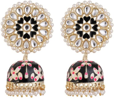 Mode Mania Enameled Black color Pearl studded Jhumka Earring_B Pearl Brass Jhumki Earring