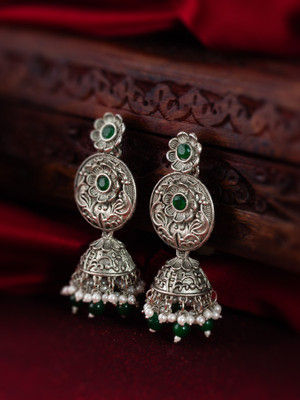 Vermont Classy Latest Oxidised Green Stone Studded Chandbali Earrings Alloy Chandbali Earring
