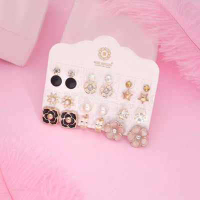 Vedda 12 pairs with a mix of classic and contemporary designs Diamond, Garnet, Ruby Brass Stud Earring