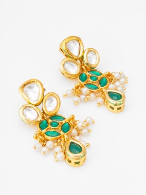 Vermont Gold-Plated Kundan Stone Brass Material 1 Piar of Earrings Pearl Brass Earring Set