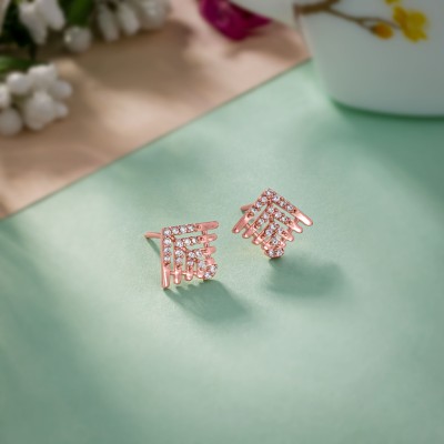 SORELLII The Rose Gold Earrings with Diamonds Cubic Zirconia German Silver Stud Earring