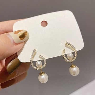 Vembley 3 in 1 Pearl Earrings C-Shaped Circle Dangle Earrings for Women And Girls Alloy Drops & Danglers