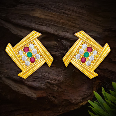Raj And Deb Premium Collection Of Miron Gold Plated CZ Stud Earrings For Women And Girls Brass Stud Earring