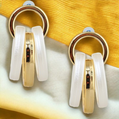 Lucky Jewellery Designer 18k Gold Plated Circle Multiple Rings Drop Earrings For Girls & Women Plastic Hoop Earring