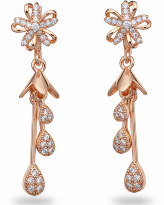 forevershine Rose Gold Plated Sparkling Floral Stud Long Drop Earrings Alloy Jhumki Earring