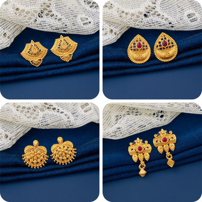 LaChoiceIt Pack of 4 Pair Traditional Gold Pleted Earring Collection Brass Earring Set