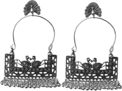 srsales Peacock Majesty Chandbalis Oxidized Peacock Chandbali Peacock Chandbalis Beads Metal Chandbali Earring