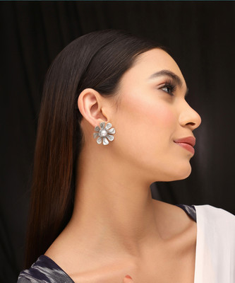 Priyaasi Floral Stud Earrings for Timeless Style Pearl Brass Stud Earring