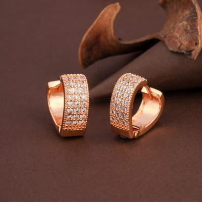 Wynona American Diamond Partywear Rose Gold Hearts Earrings by Wynona Cubic Zirconia, Diamond Brass Huggie Earring, Hoop Earring