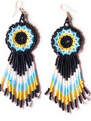 Evince MODE Handcrafted Black Blue White Multi Bead Navratri Indo Western Party Earrings. Brass Tassel Earring