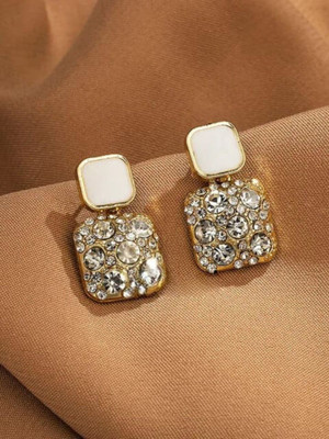 MAHADEV CREATION White Square Shape Earrings Crystal Alloy Stud Earring