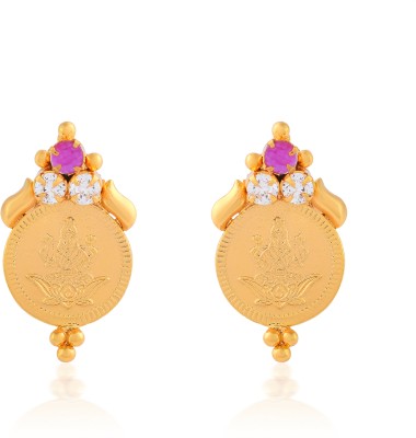 MissMister Brass Goldplated Imitation Diamond & Ruby Lakshmi Earrings Women Diamond, Ruby Brass Earring Set